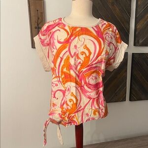 CHARLIE B Pink and Orange Swirl Short Sleeve Top